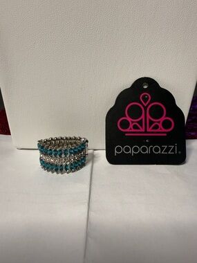 paparazzi Turquoise Crystal Stretch Bracelet - Silver Tone